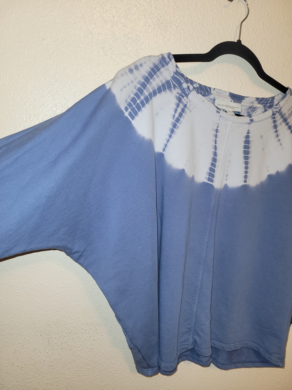 Pure Jill Jjill Coastal Tie-Dye Blue Dolman Sleece Pullover Top - Picture 3 of 5